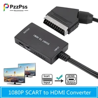 pzzpss scart to hdmi converter con cables salida hdmi hd 720p 1080p interruptor adaptador convertidor de audio v%c3%addeo para hdtv