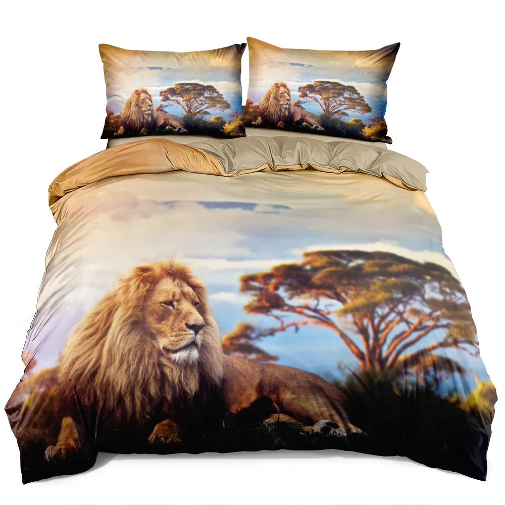 

3D Custom Design Camel Quilt Cover Sets Lion Comforter Cases Pillow Covers 203*230cm Full Twin Double Size Animal Bedclothes