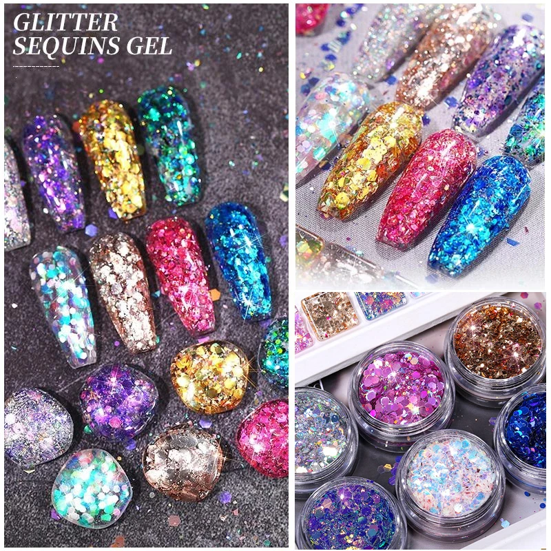 

1 Box Nail Glitter Colorful Sparkly Hot Platinum Powder 3D Mixed Nail Sequins Flakes Manicure Nails Art Decoration