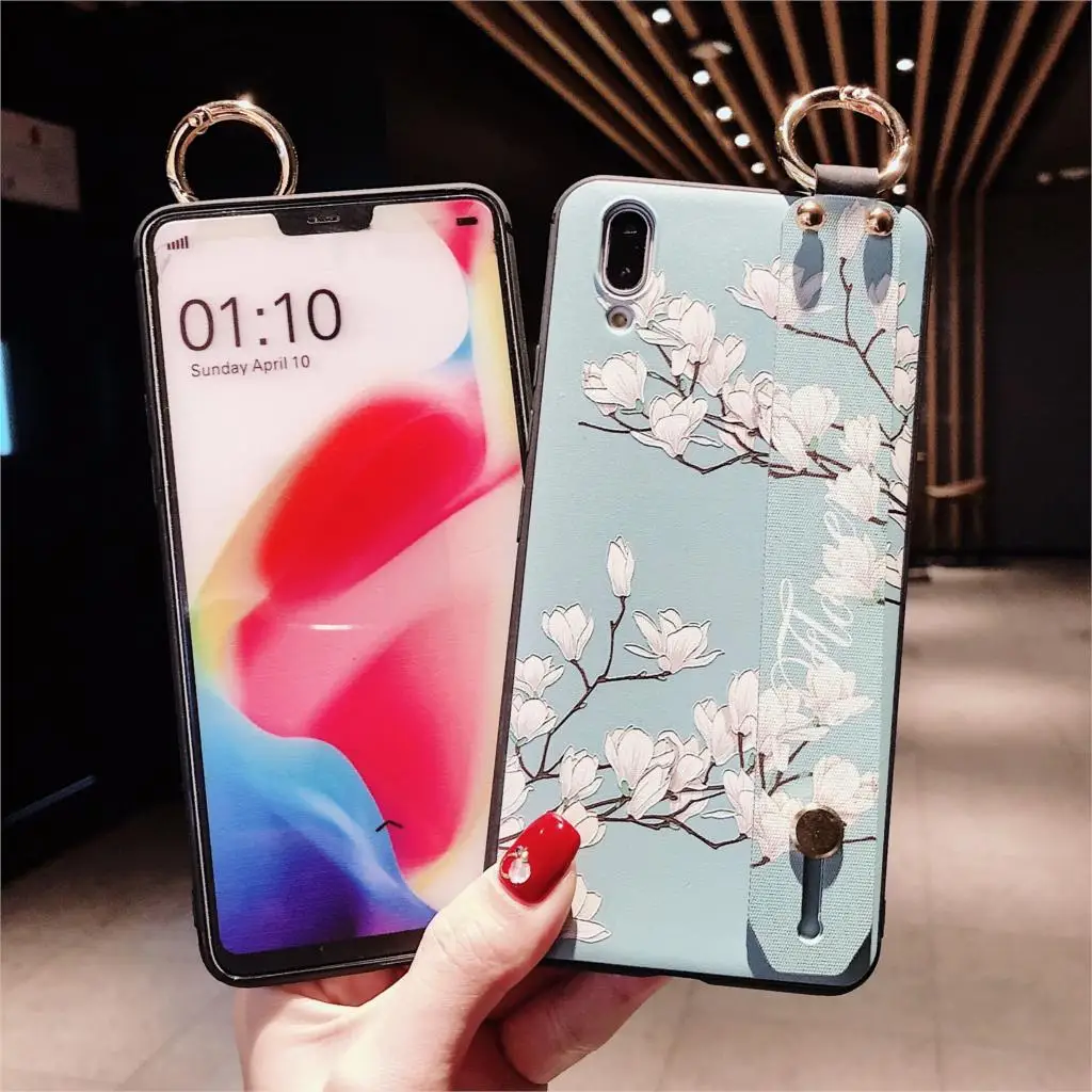 Ремешок на запястье Мягкий ТПУ чехол для телефона для OPPO A3 A9 A5 A3S A59 A73 A79 A83 A1 F1S F5 F9 Mi Max Pro Чехлы Винтаж с цветочным и леопардовым принтом и держатель крышки