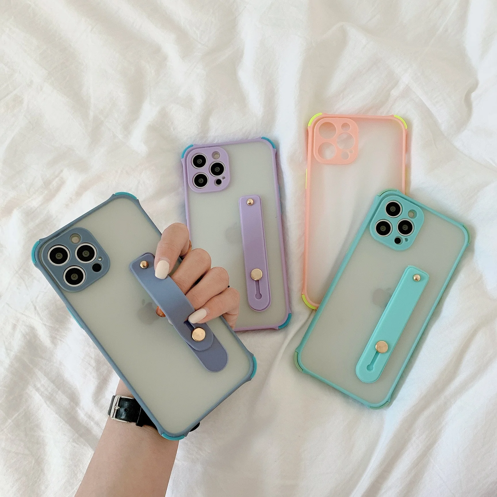 

Phone Case For OPPO A1K A11K A12 A7 A5S A7N AX7 A3S AX5 A5 A12E F9 A7X R17 Pro Four-Corner Anti-fall Bring Bracket Wristband Cov