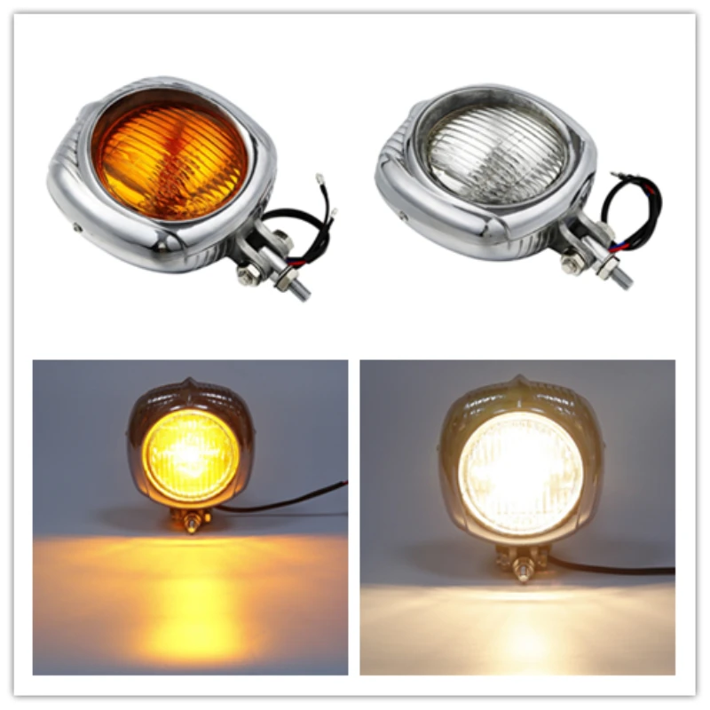 Motorcycle Retro Electroline Headlight Orange Lens For Harley Chopper Bobber Custom Bikes |