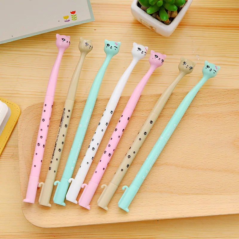 4 шт. гелевые ручки с мультяшным котом 0 38 мм мелкая точка черные чернила сменные