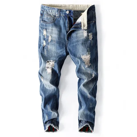 Мужские рваные джинсы, черные хлопковые штаны, большие размеры 44, 46, 48, в стиле хип-хоп