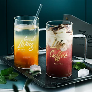 Creative Nordic Glass with Lid High Temperature Resistant Letter Mug with Handle Large Capacity Office Water Glass Beer Mug