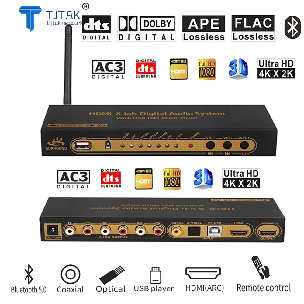 

HDMI 5.1 Audio Converter Decoder DAC DTS AC3 FLAC PCUSB APE 4K*2K HDMI to HDMI Extractor Converter Splitter Digital SPDIF ARC