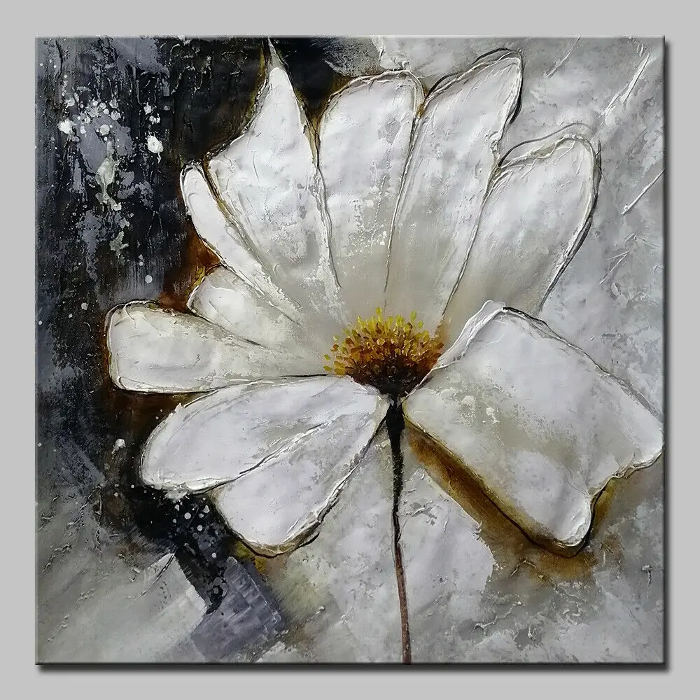 

Hand Oil Paintings on Canvas White Flower Decoration Wall Art For Living Room Bedroom Home Office Kitchen Hotel Decor No Framed
