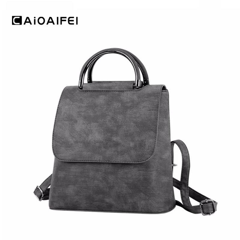 

CAIOAIFEI new high quality PU leather women backpack vintage casual student school backpacks hotsale ladies shoulder travel bag