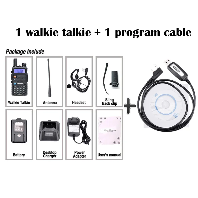 Baofeng UV-5R III трехдиапазонная двойная антенна 5 Вт VHF и UHF портативная Мобильная приемопередатчик радиоприемники Comunicacion Pinganillo Baofeng - Цвет: add a program cable