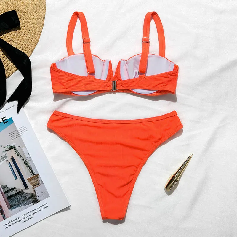 Peachtan, v-образный вырез, бикини, новинка, неоновый купальник, Одноцветный, женский купальник, пуш-ап, купальник, женский, в рубчик, для купания, летняя пляжная одежда