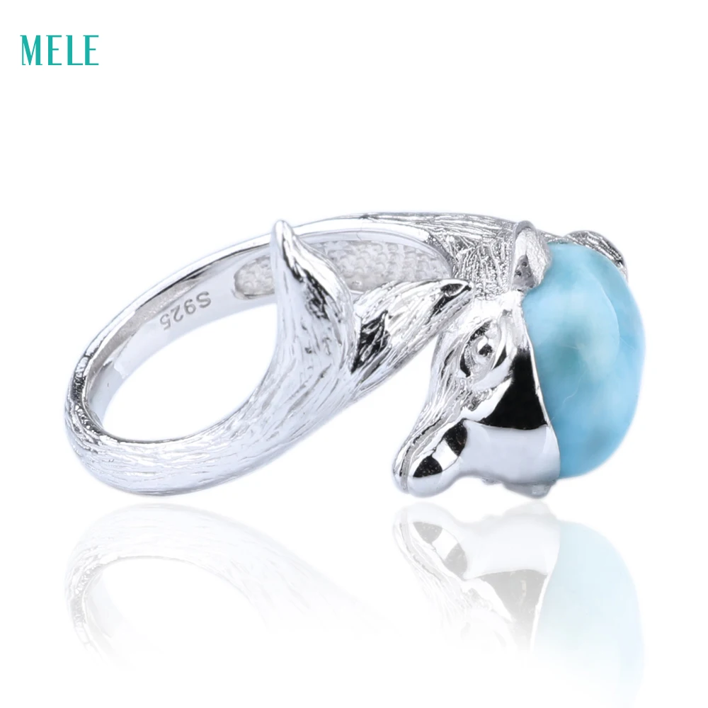 Натуральное gemstonesblue Larimar кольцо с дельфинами Открытое прямая сделка долгосрочная