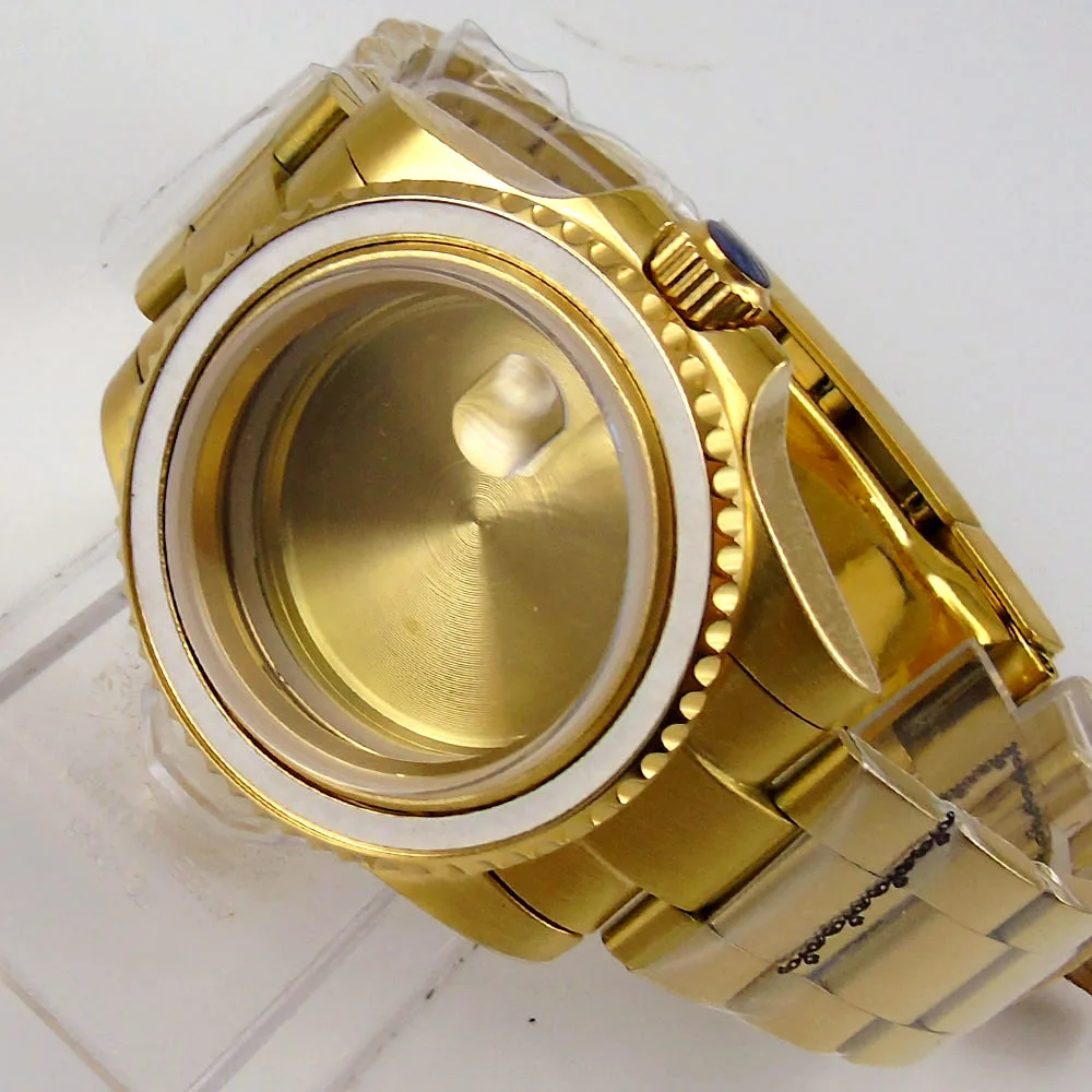 Full 40mm Yellow Gold Plated  Watch Case fit NH35A NH36A Bracelet Band Unidirectional Bezel enlarge