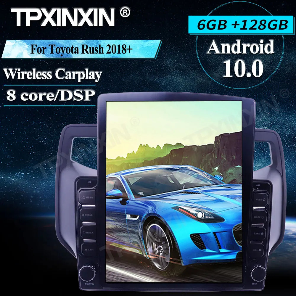 저렴한 자동차 스테레오 멀티미디어 플레이어 헤드 유닛 오디오 라디오 네비게이션 테이프 레코더 무선 카플레이, 도요타 러시 2018 + 안드로이드 10