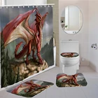 Набор штор для душа в китайском стиле с рисунком летающего дракона, 34 шт., коврик для туалета, нескользящий комплект для спальни с 3D принтом для украшения ванной комнаты