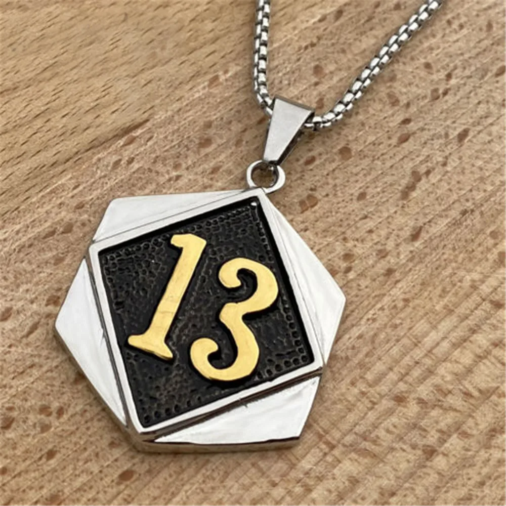 

Mens Gold Motorcycle Biker Number 13 Pendant Necklace Stainless Steel