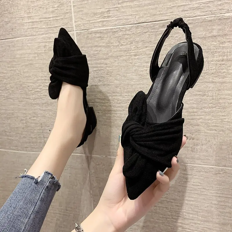 

Fashion Womens Shoes 2021 Female Sandal All-Match Clear Heels Luxury Low Girls Pointed New Summer Beige Comfort Velvet Outside F