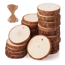10 pièces de tranches de bois de pin naturel, Kit de bricolage en bois inachevé, pré-percé avec des cercles perforés, décorations de noël pour fête artistique, 3-6CM