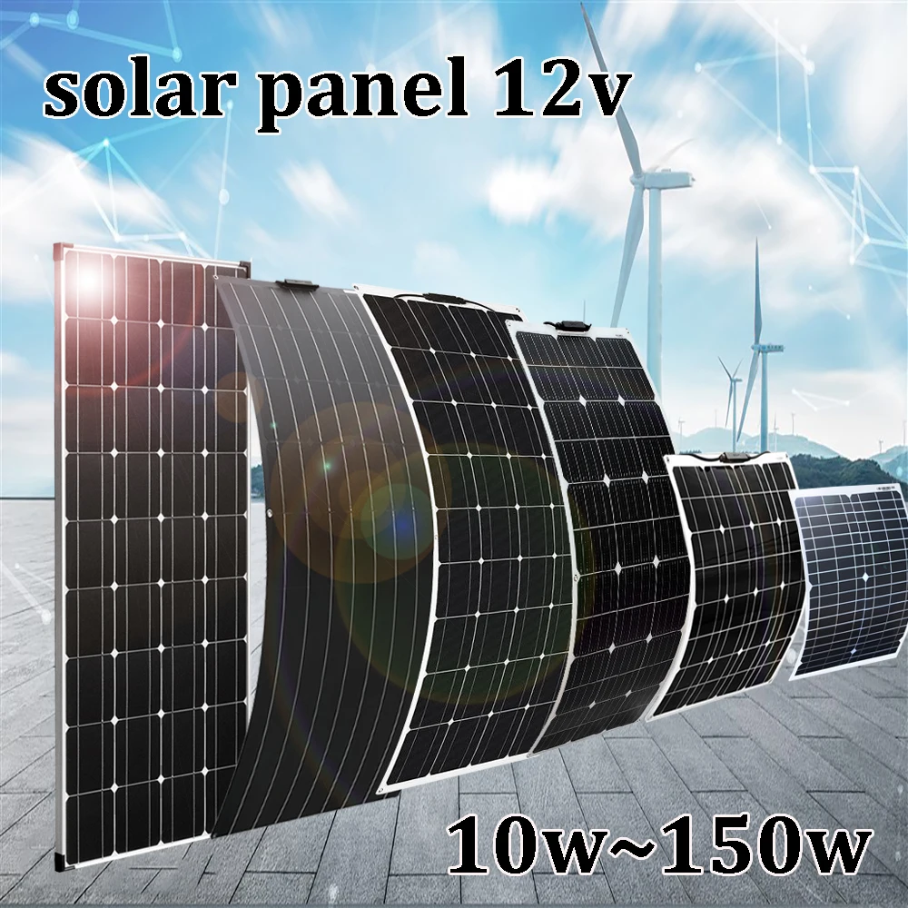 

solar panel 12v 150w 100w 50w 20w 10w photovoltaic system battery charger for car RV boat waterproof outdoor home system 1000w
