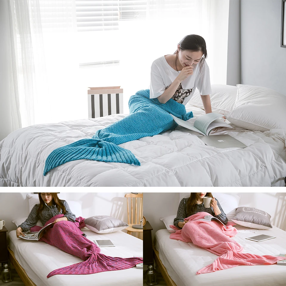 Мягкое вязаное одеяло хвост русалки спальный мешок ручной работы для детей