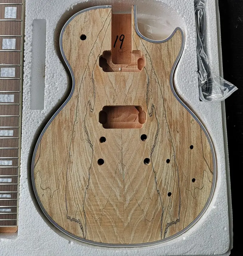 DIY LP стиль электрогитара Spalted кленовый шпон+ африканское красное дерево Okoume корпус шеи палисандр гриф набор гитары предпродажа