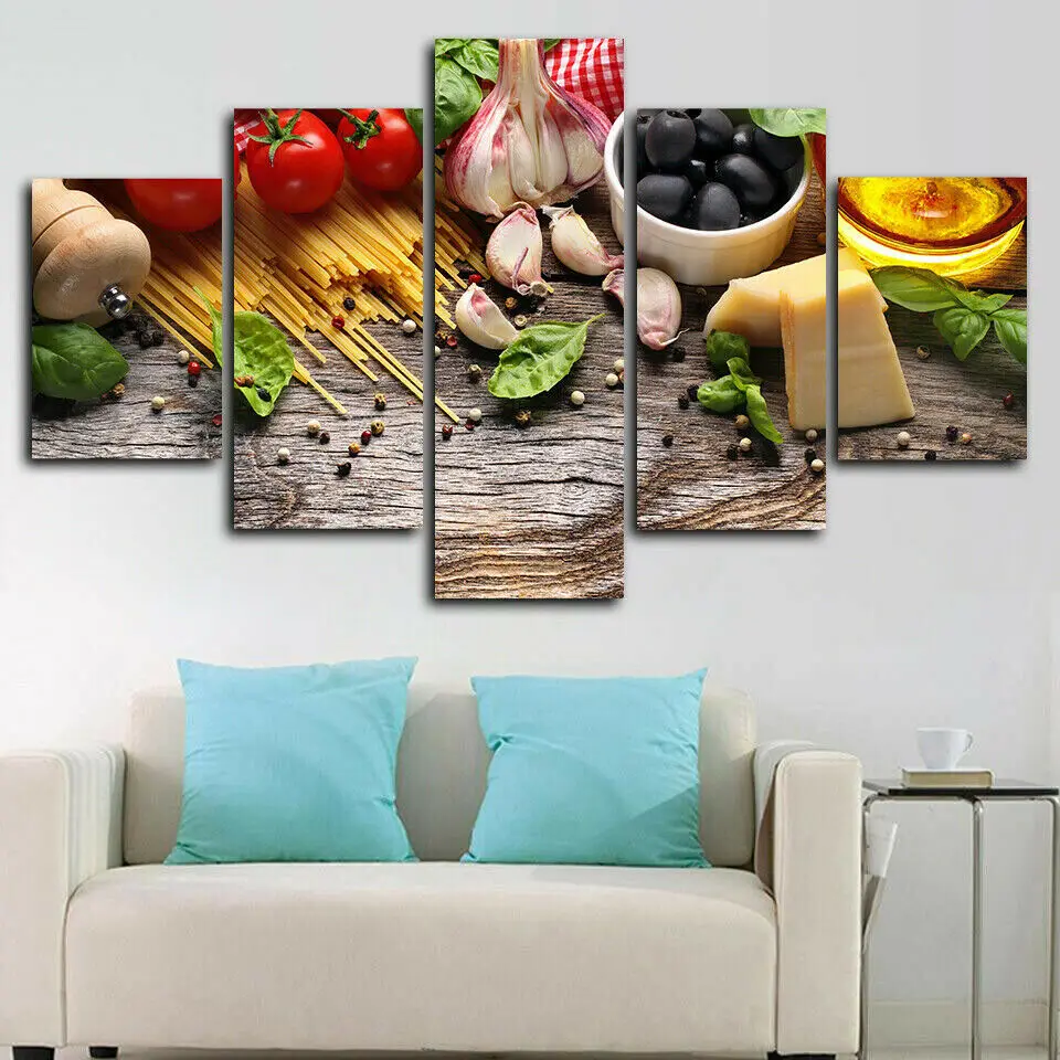 5 пасты томаты оливки чесночный Ресторан холст печать настенный Декор для дома HD