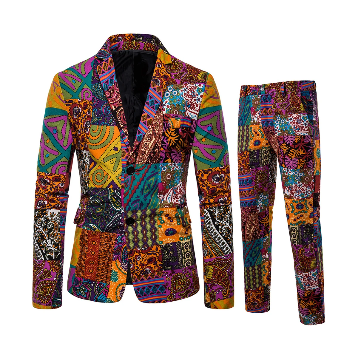 

FEGKZLI 2 Piece Mens Suits National Style Men's Wedding Suit Slim Fit African Bohemian Blazer+Pants for Party Business