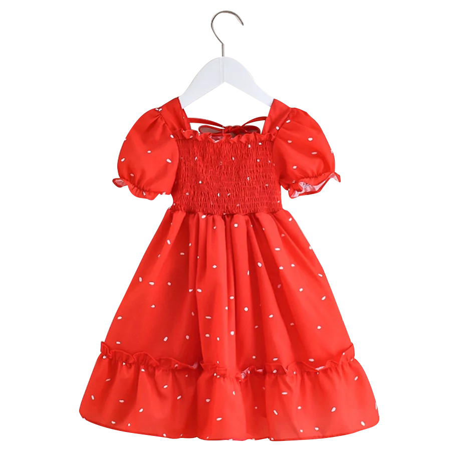 Dress Girl Floral Pattern For Bow Kid Square Collar Childrens Clothing 6 8 10 12 14 | Детская одежда и обувь