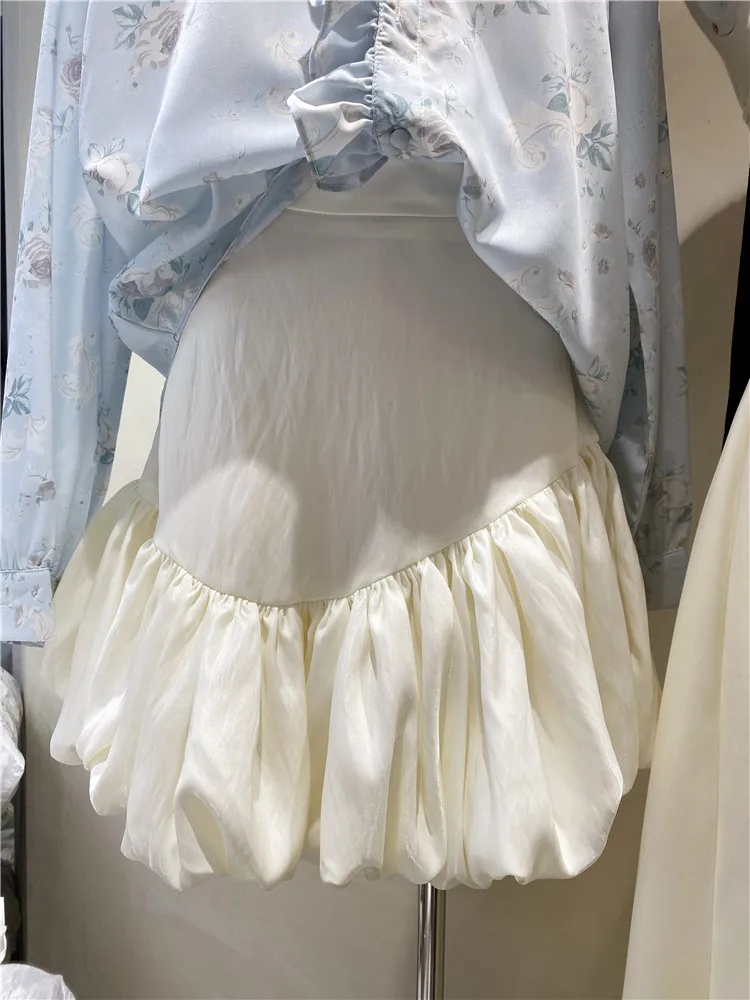 

2021 Spring French Style Ladies High Waist Short Skirt Versatile Slimming Women's Fashion A- Line Puff Skirt