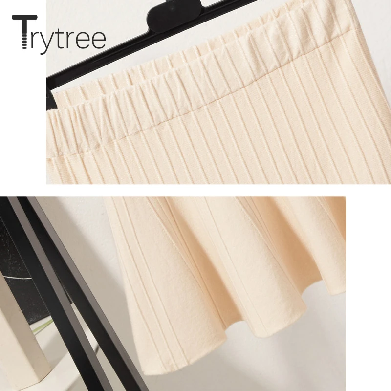 Trytree 2019 осень зима женская повседневная юбка эластичная талия трикотажная