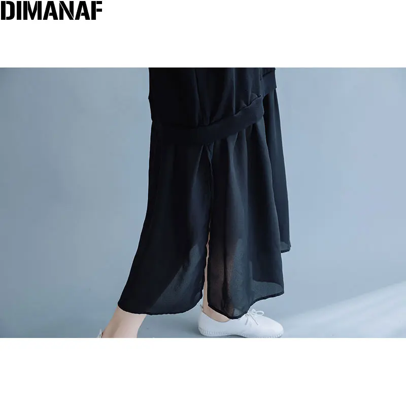 Женское шифоновое платье DIMANAF однотонное черное большого размера с длинным