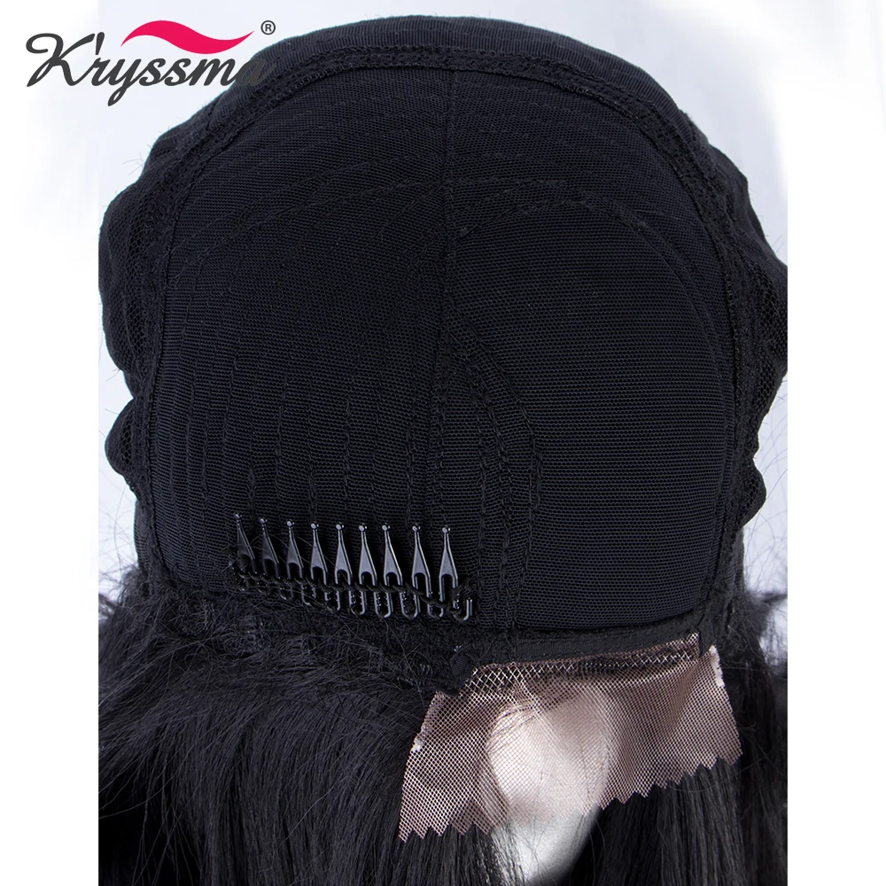 

kryssma Black Synthetic Lace Front Wig Natural Looking Short Straight Bob Wigs for Women 12 Inches Heat Resistant Deep Parting
