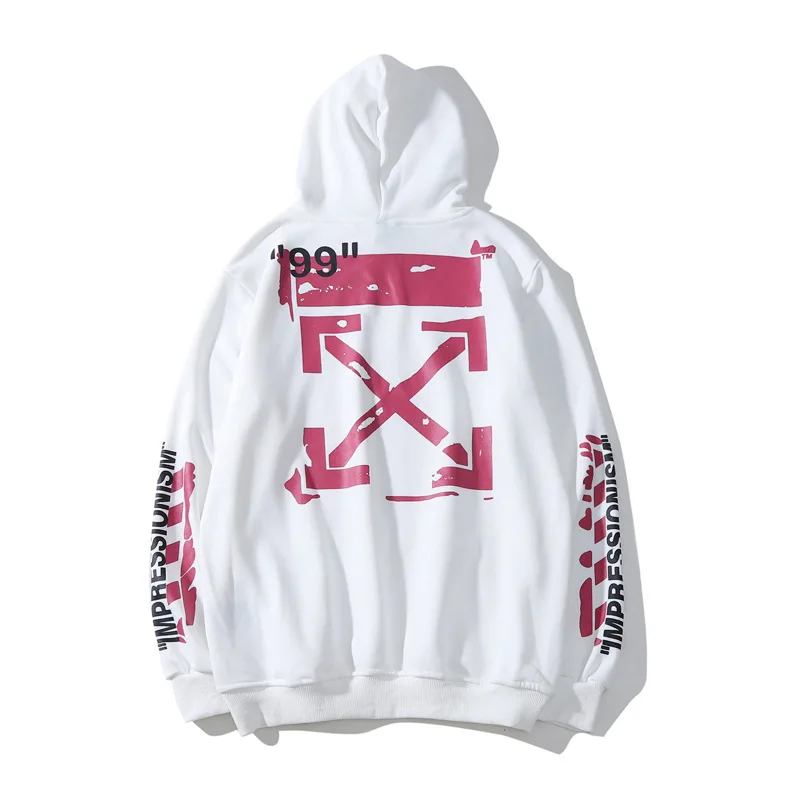 

Off ow white autumn winter graffiti pink arrow Hoodie men's and women's hooded Terry sweater