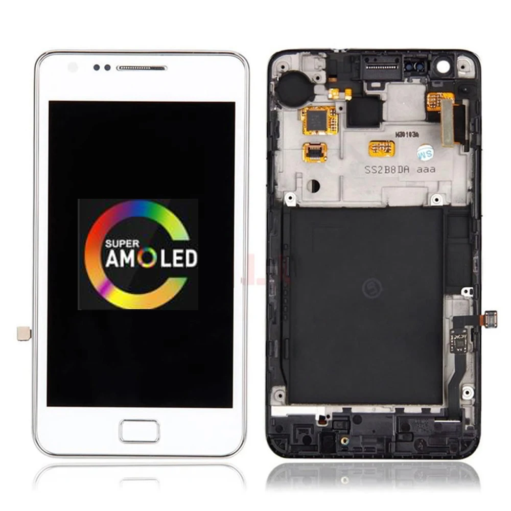ЖК дисплей Super AMOLED 4 3 дюйма для Samsung Galaxy S2 i9100 с сенсорным экраном в сборе рамкой