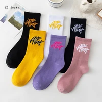 new fashion couples letter graffiti tube socks cotton harajuku korea soft funny skateboard street hip hop men and women socks