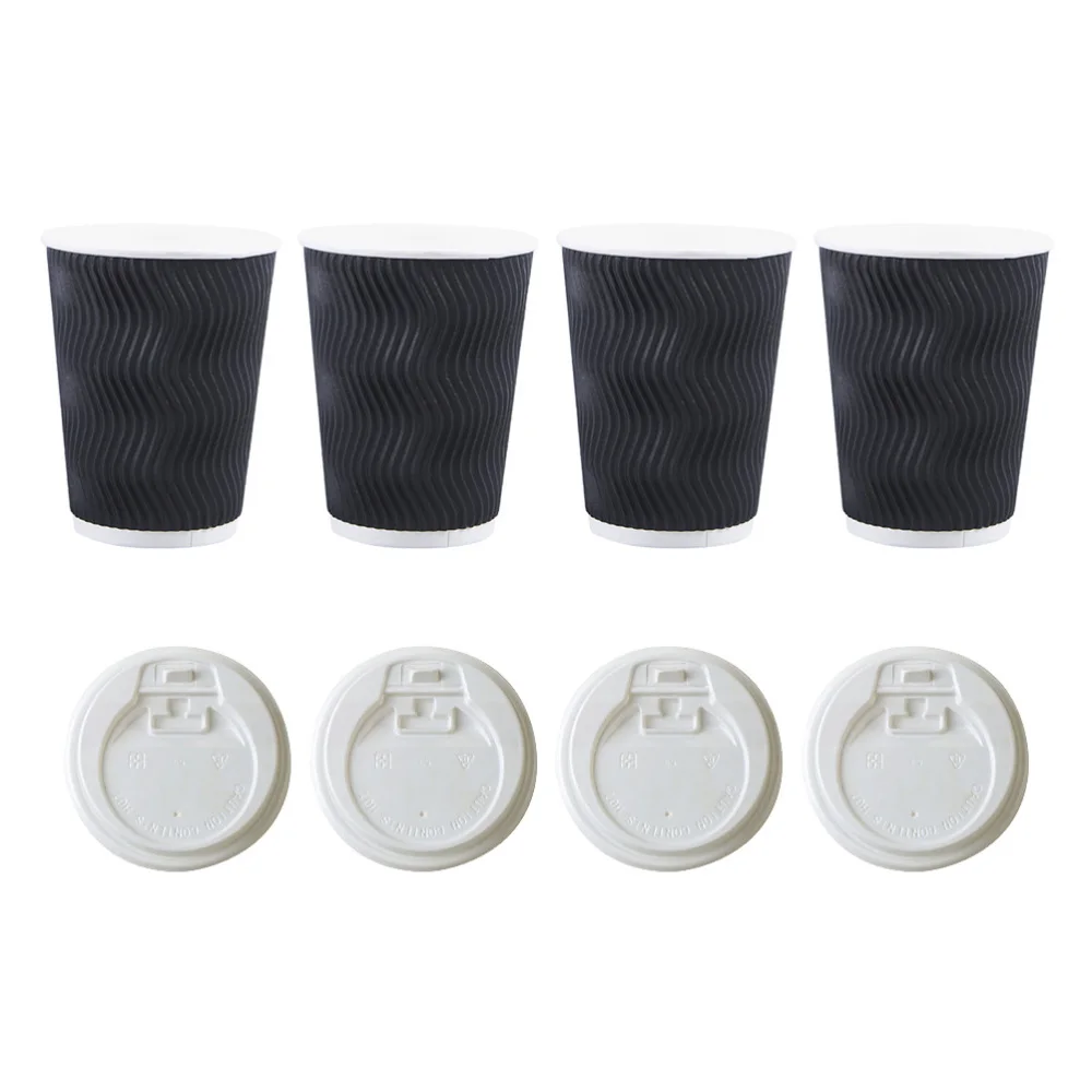 

50pcs Disposable Coffee Cups Insulation Takeaway Threaded Paper Cup 8oz Black