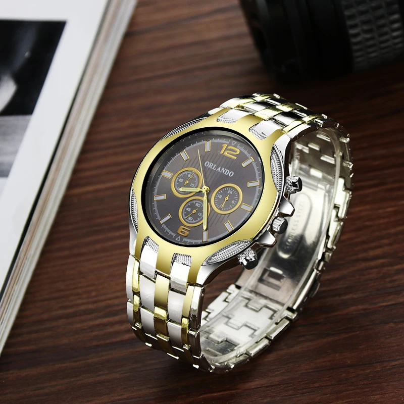 Роскошные мужские наручные часы большие круглые с кварцевым циферблатом