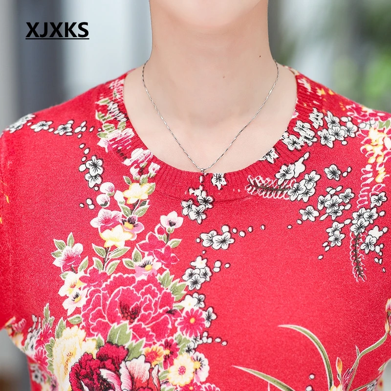 XJXKS Sweater Women 2020 Autumn Winter Plus Size Jumper New Flower Printed Loose Pullover Knitted Sweaters | Женская одежда
