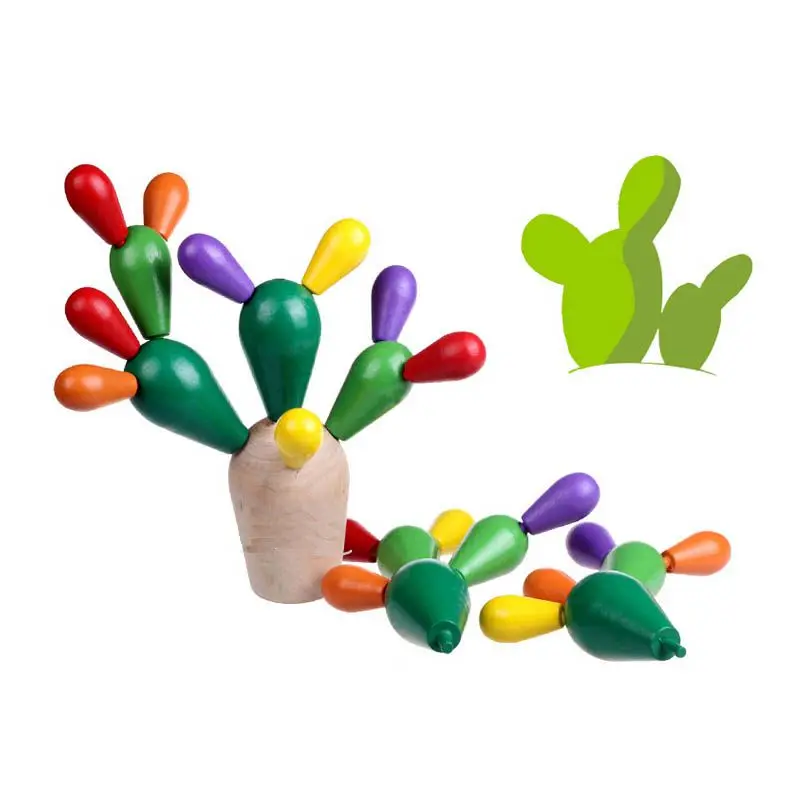 

Early Education Wooden Balancing Cactus Toy Removable Building Blocks for Baby Kids Developmental ligence Toy DIY - Multico