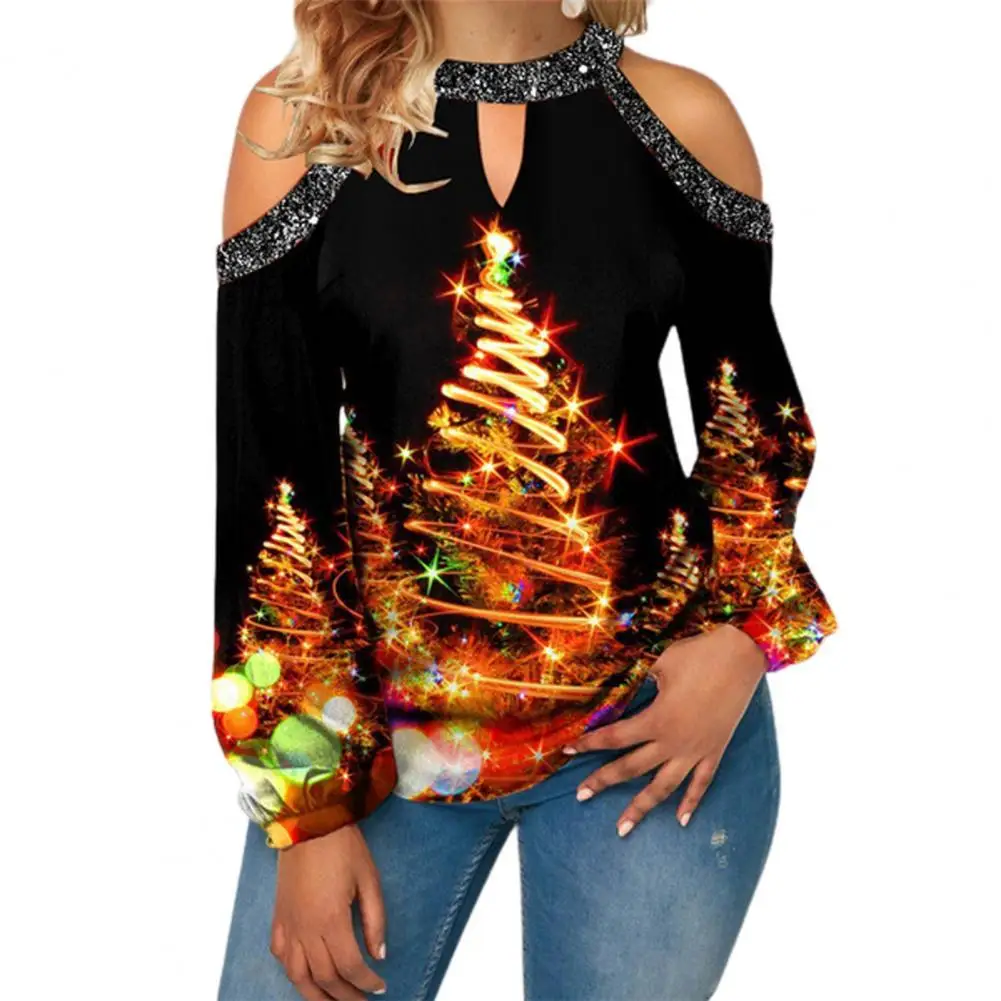 

Off-shoulder Stylish Quick Dry Christmas Blouse Bright Autumn Top Oversized for Parties