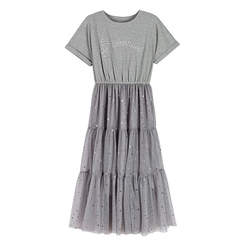 Женское кружевное плиссированное платье с блестками милое многослойное