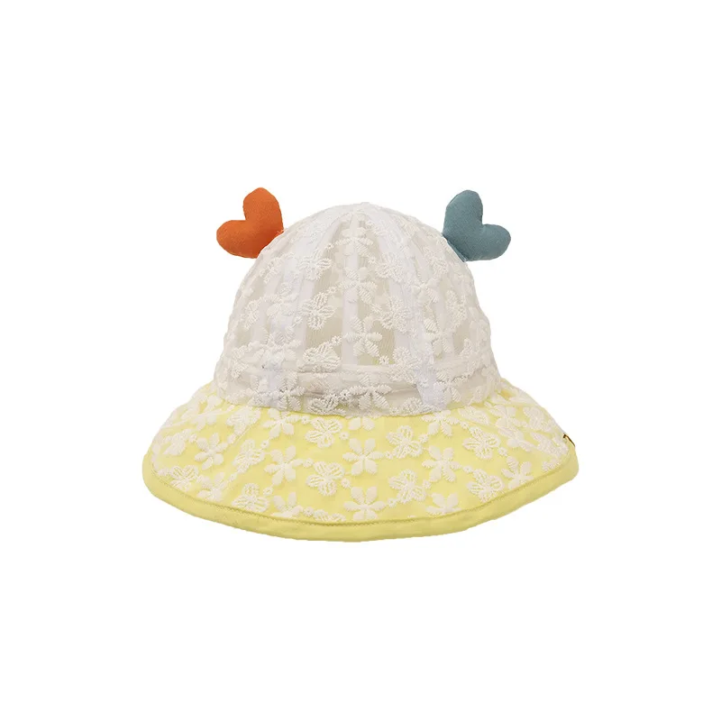 

Summer Child Hat Boy Girl Outdoor Sun Hat With 3D Heart Pattern Fisherman Beach Caps Bucket Hat Mesh Cloth UV Protection Gorros