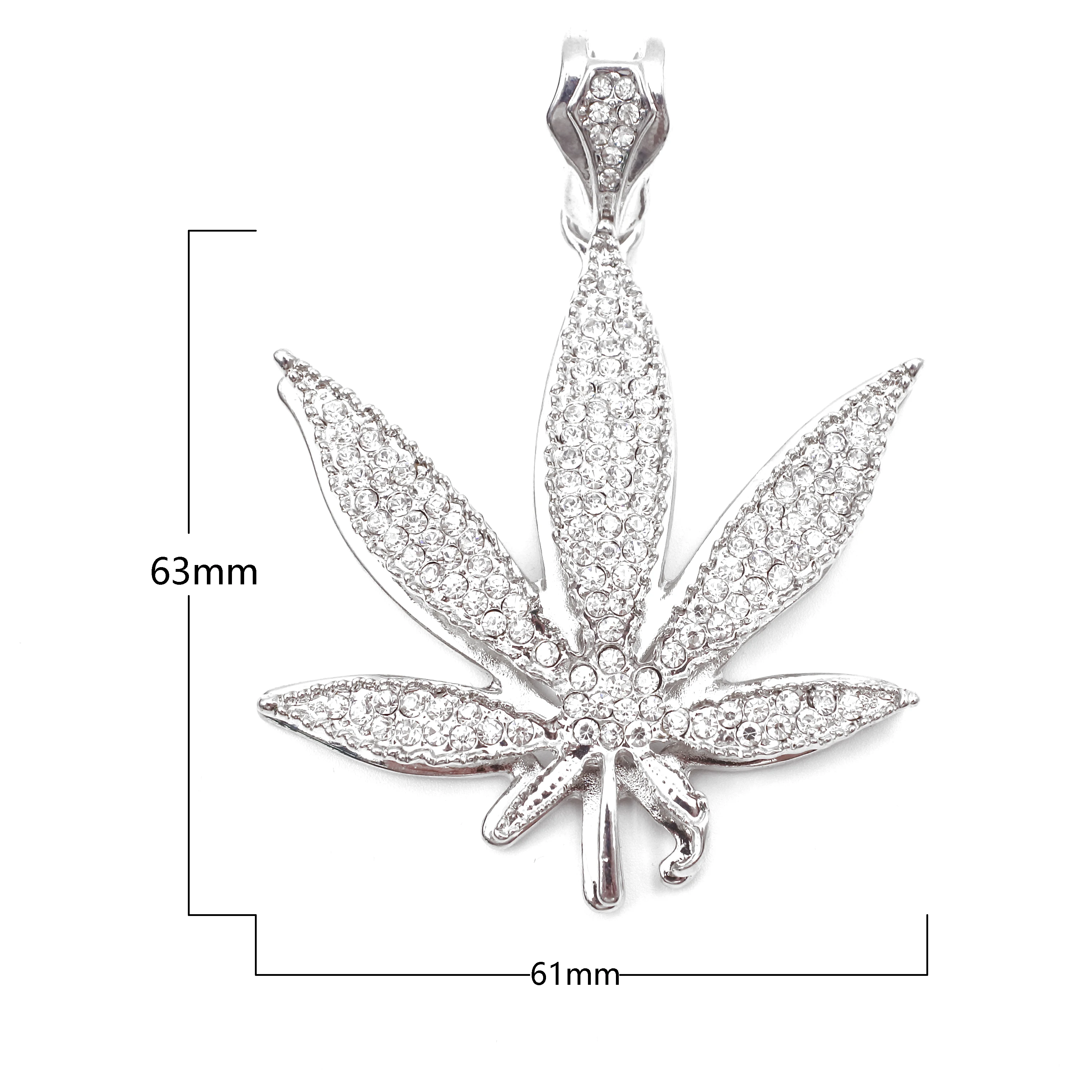 

New 2021 Silver Color Plated Charm Necklace Maple Leaf Pendant 13MM Iced Out Cuban Chain Necklace Hip Hop Jewelry Gift
