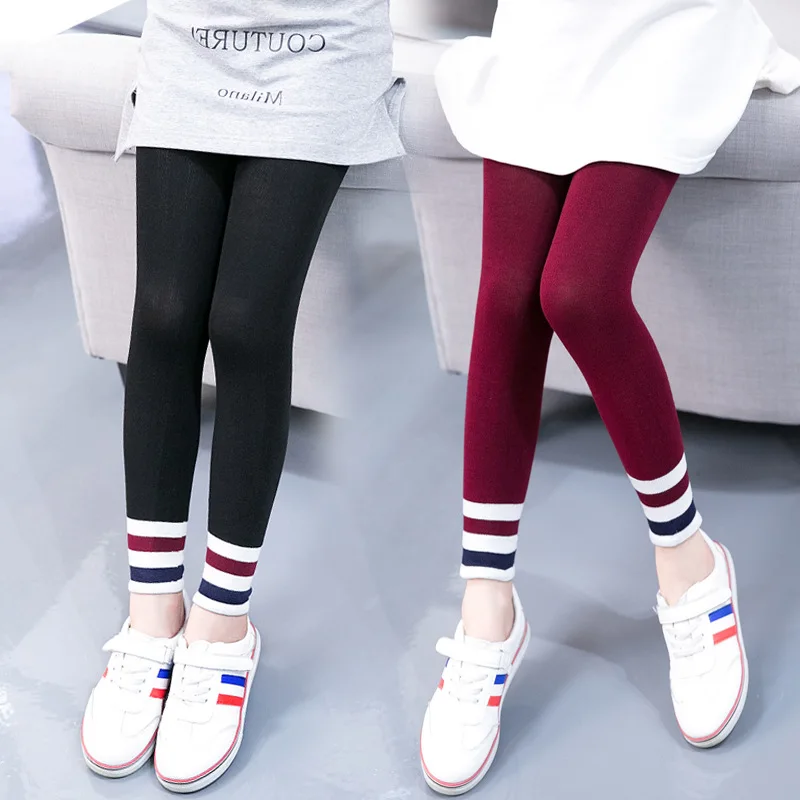 Модные осенние леггинсы для девочек полосатые с эластичным поясом малышей штаны