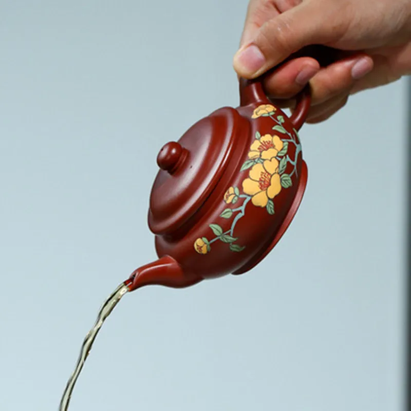 

150cc Yixing Raw Mine Dahongpao Teapot Purple Clay Pot Hand-Painted Flower Teakettle Household Gong Fu Gift Teaware