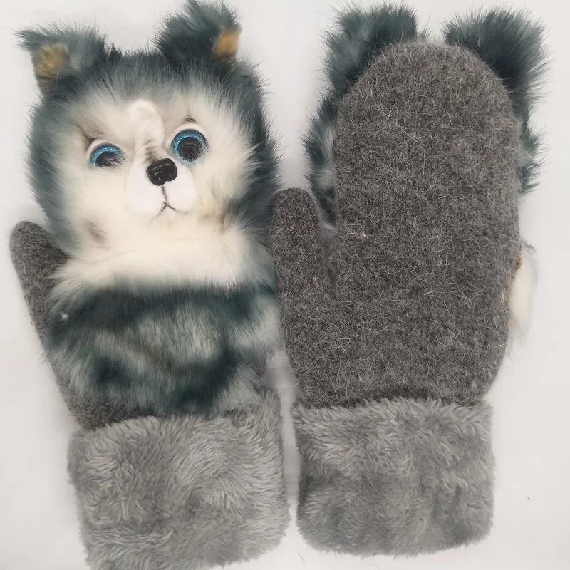 

Women Men Winter Knitted Gloves Cute 3D Fluffy Cartoon Animal Thermal Mittens