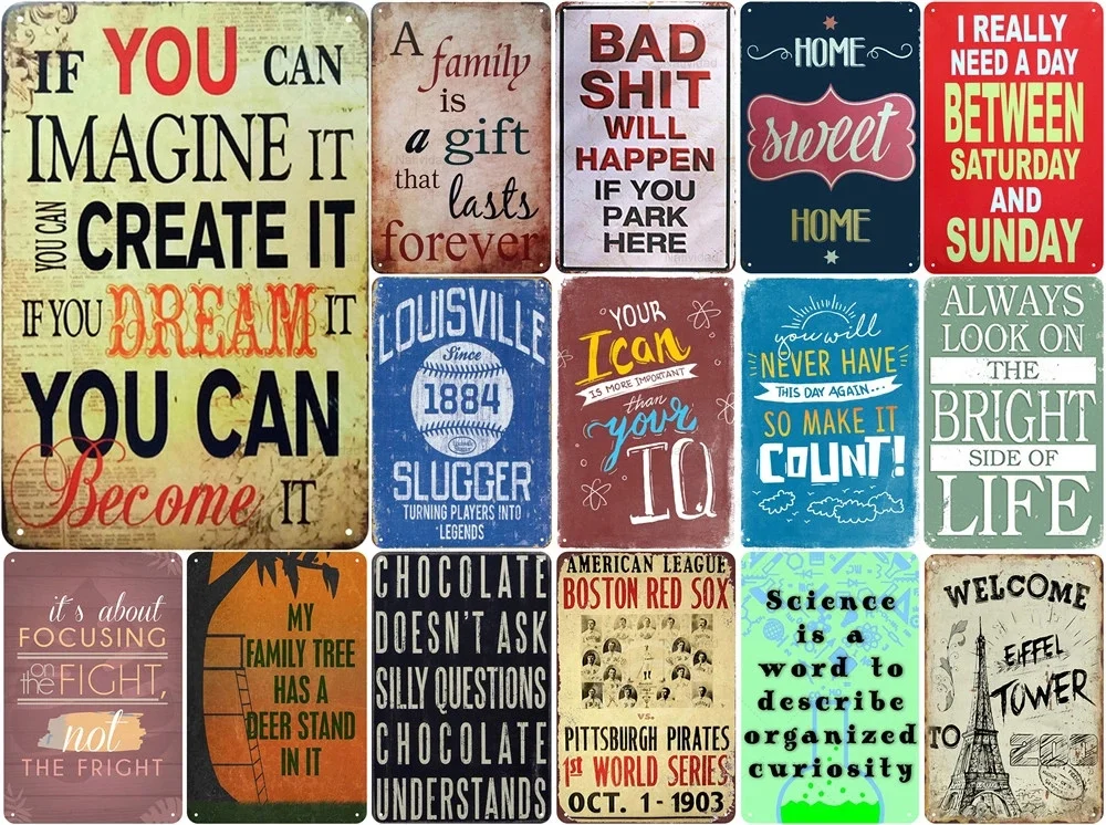 

Vintage Metal Tin Sign of Always Look On The Bright Side On Life Welcome To Eiffel Tower Text Bar Pub Home Art Wall Decoration