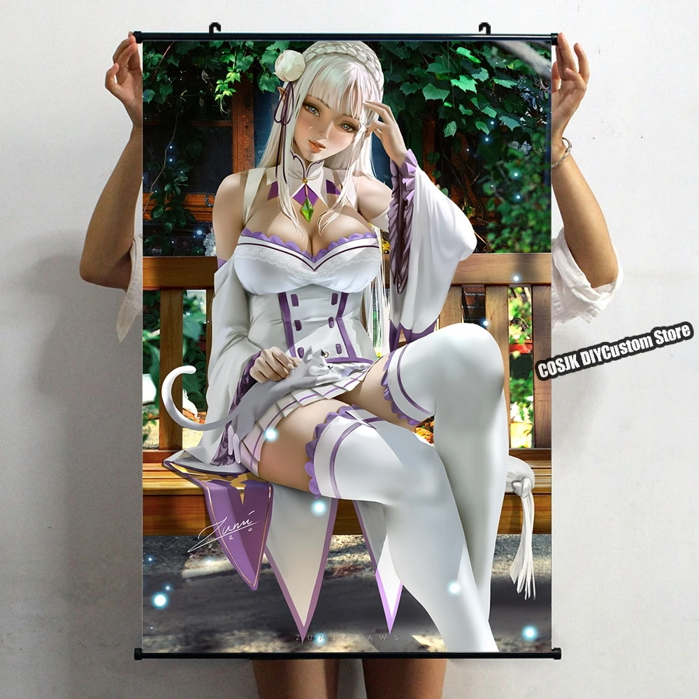 

Горячее аниме Re:Life in a Different World From Zero Sexy плакат Эмилии настенный свиток домашний декор Kawaii игровой Настенный декор
