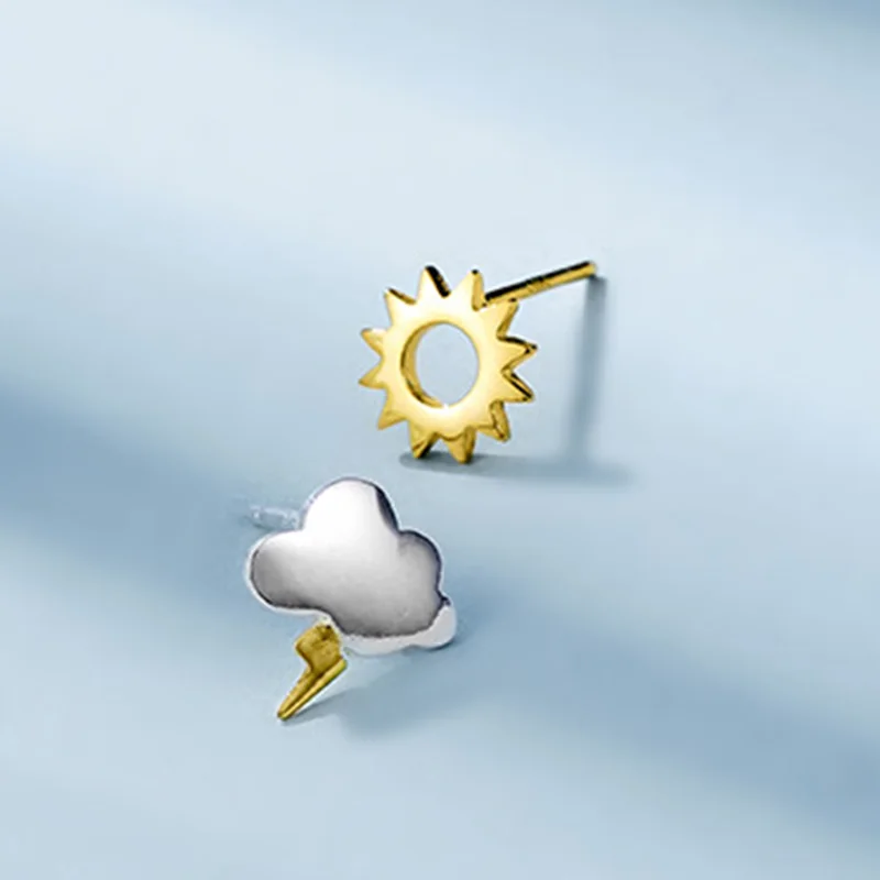 

Реальные 925 стерлингового серебра асимметрия солнца Lightning серьги гвоздики для женщин, модные женские туфли в стиле панк ювелирные украшения...