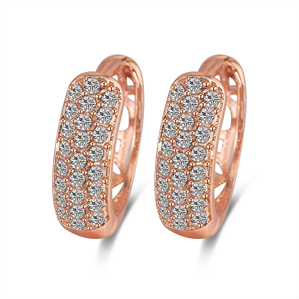 Women Earring Классические серьги-кольца из розового золота для женщин, изысканные серьги с кристаллами, новые модные свадебные ювелирные изделия для женщин - Окраска металла: Women Earring