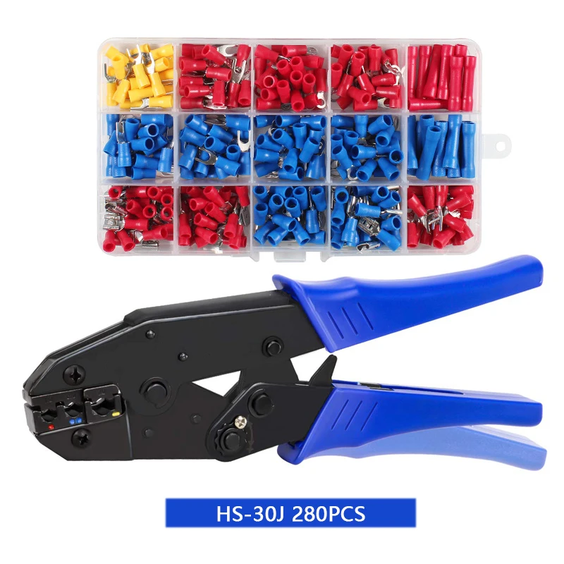 

HS-30J Wire Terminals Crimping Tool Set,Ratcheting Wire Crimper Kit with Insulated Butt Bullet Spade Fork Ring Crimp Connectors